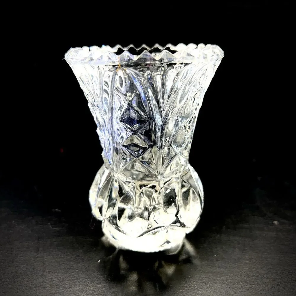 Kristal Zajecar 24% Lead Crystal Diamond  Cut 4” Bud Vase- Yugoslavia-Vintage